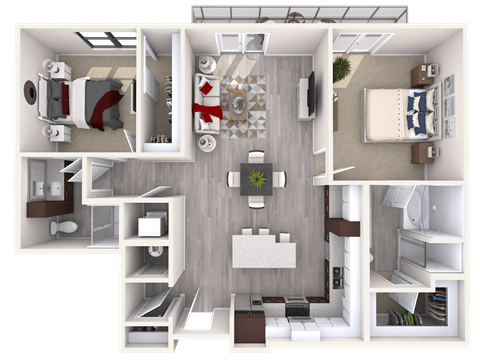 Floor plan for 2 beds, 2 baths, 1182 sqft